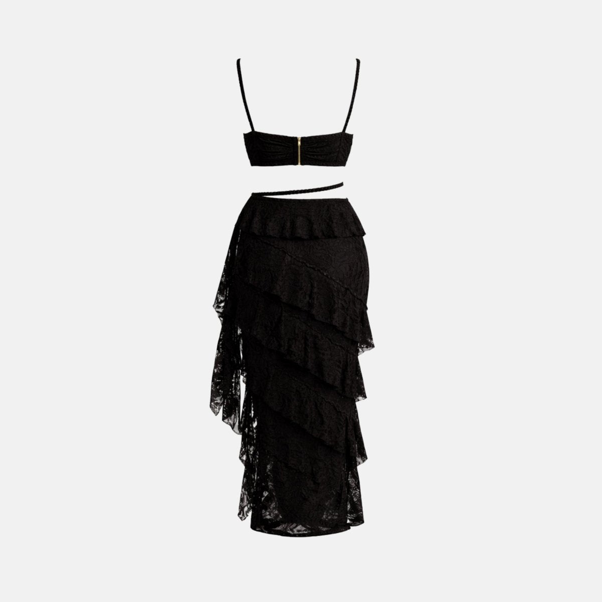 Women's two-piece set with lace bustier and maxi skirt