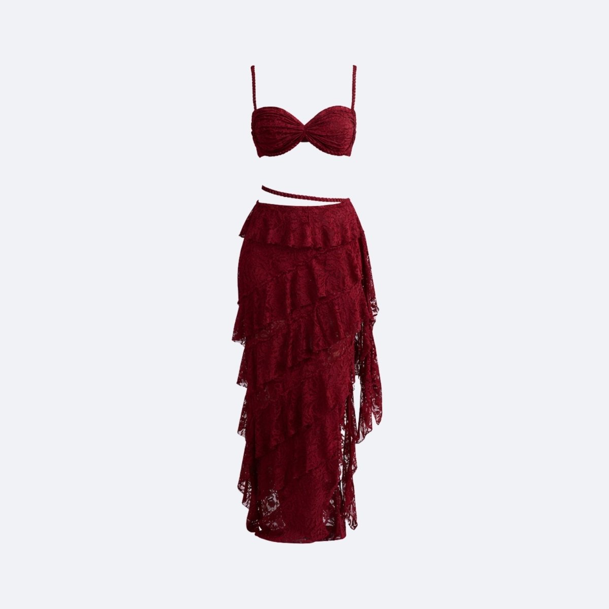 Women's two-piece set with lace bustier and maxi skirt