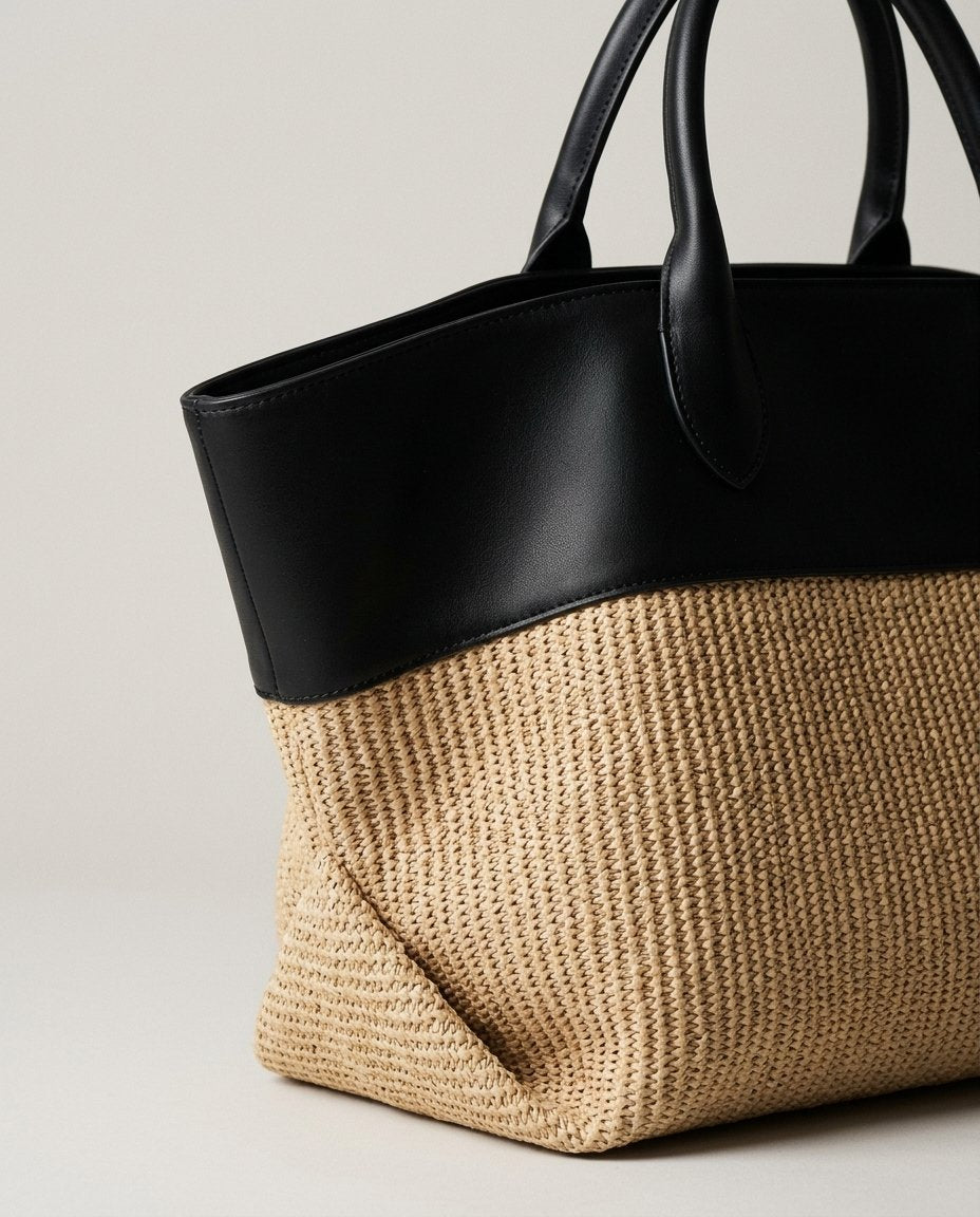 Women's woven tote bag with colourblock design