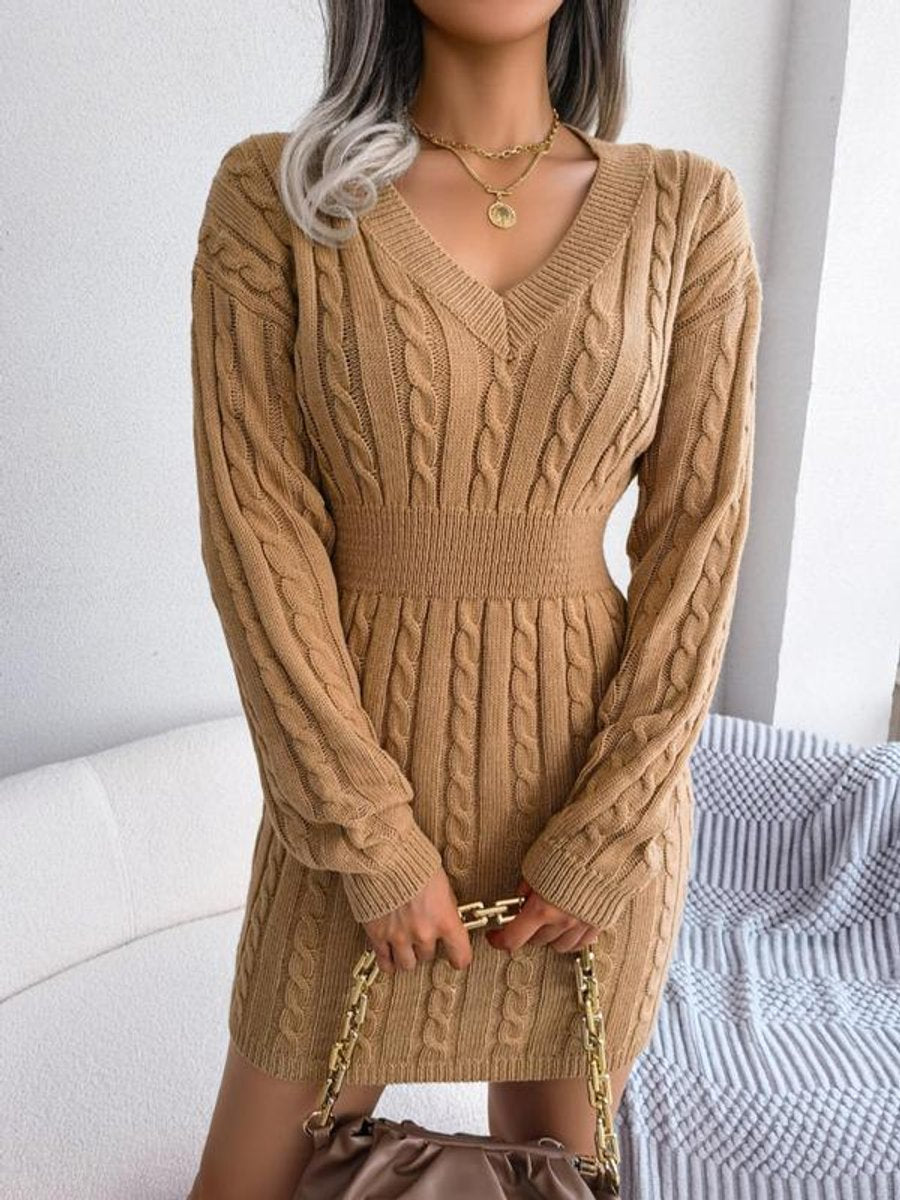 Robe Pull Femme En Maille Torsadée Près Du Corps