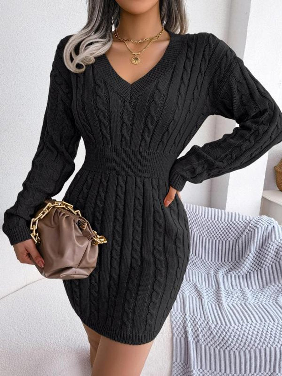 Robe Pull Femme En Maille Torsadée Près Du Corps