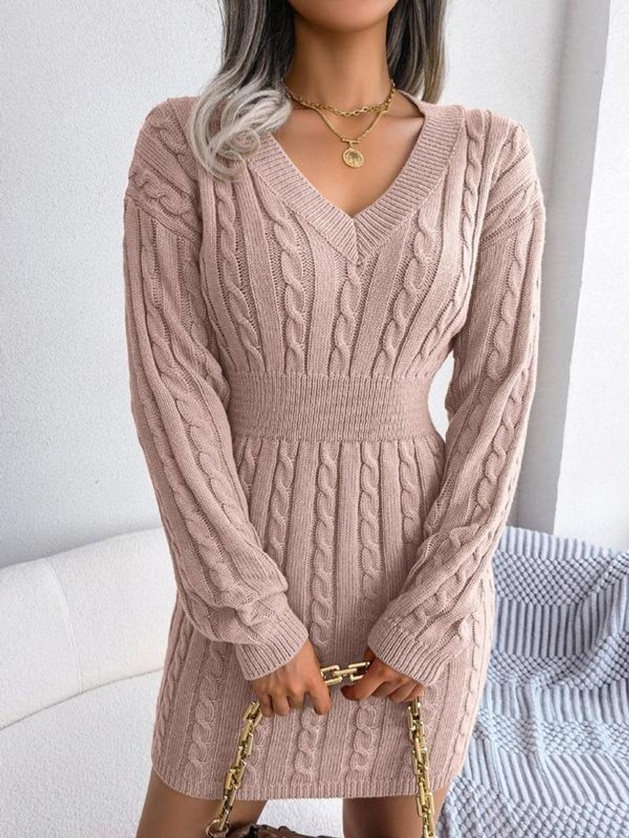Robe Pull Femme Col V À Taille Marquée