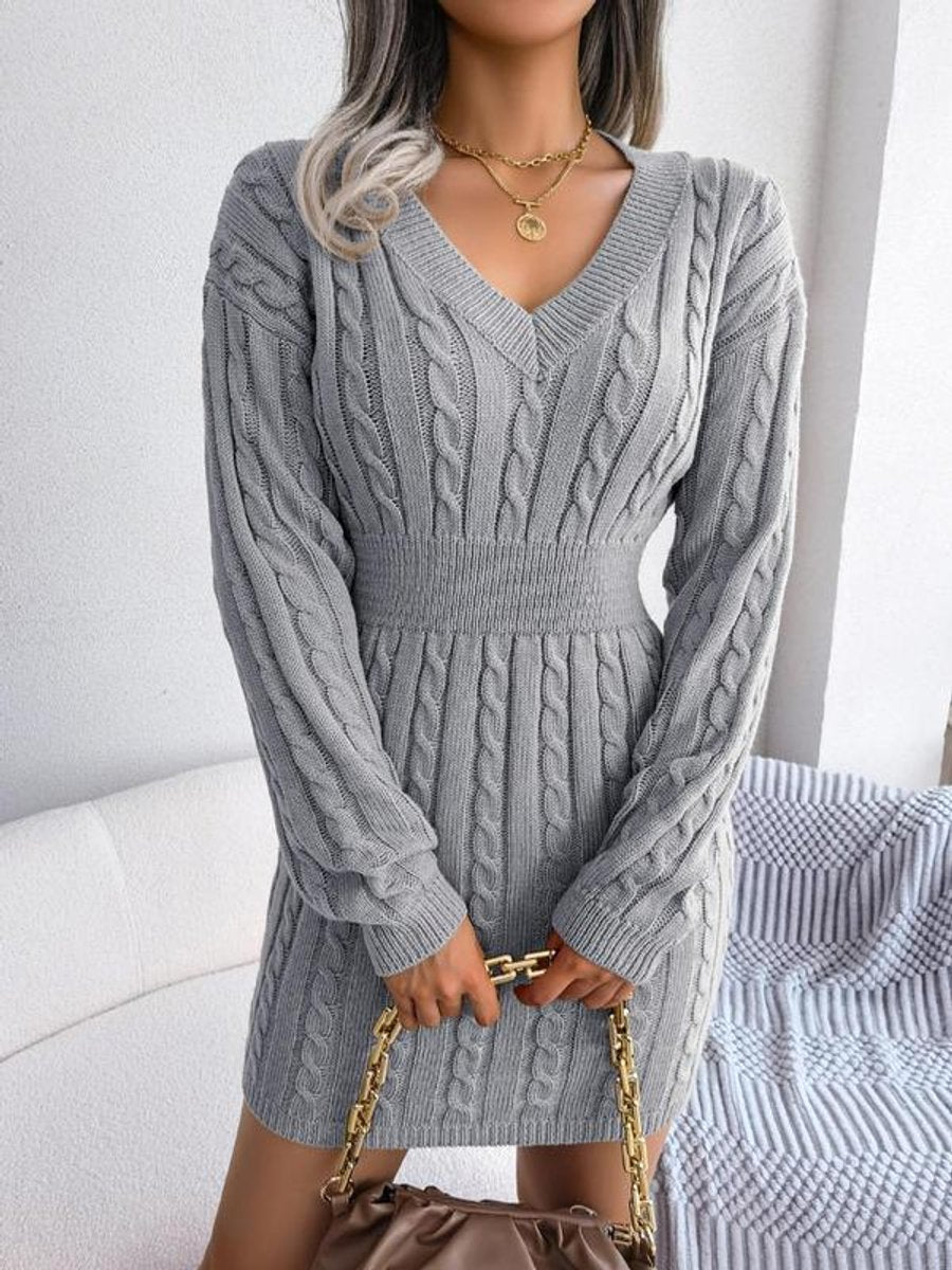 Robe Pull Femme Col V À Taille Marquée