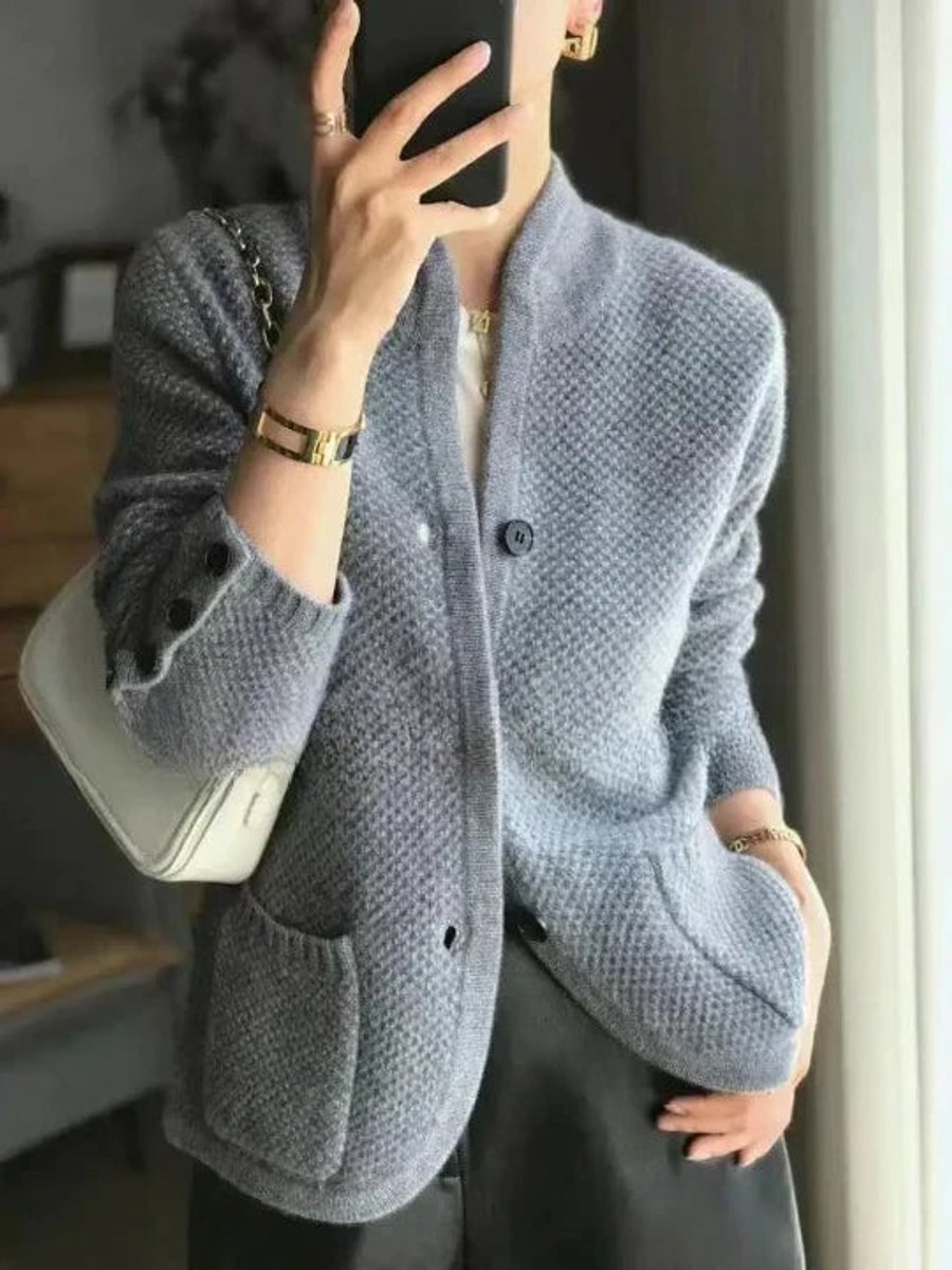Cardigan Femme En Maille Texturée À Col Châle Et Poches