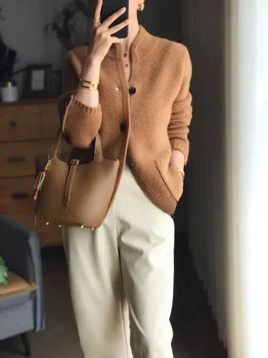 Cardigan Femme En Maille Texturée À Col Châle Et Poches