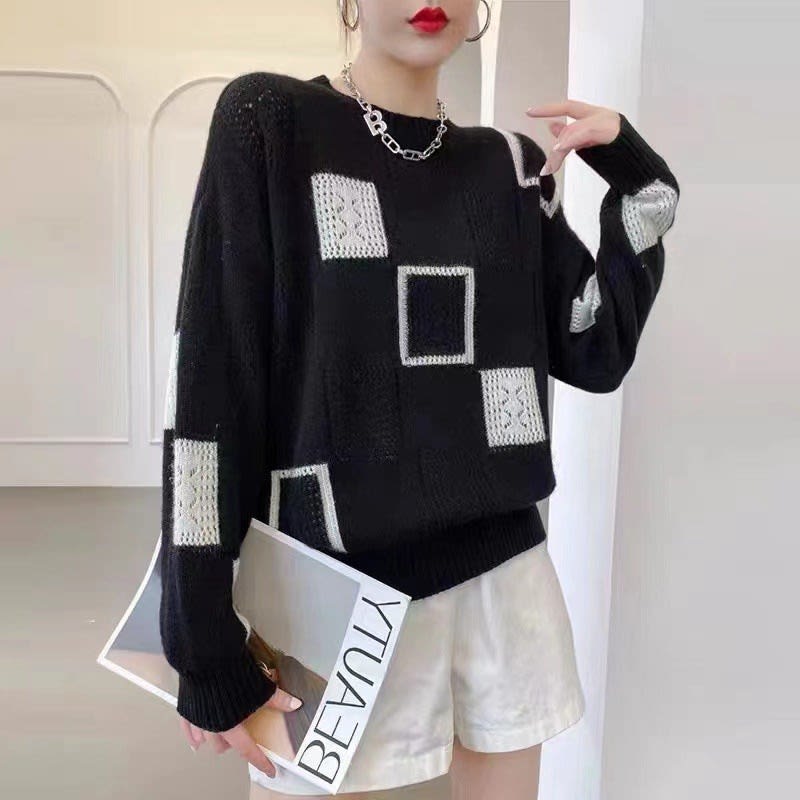 Pull Oversize Femme En Maille Patchwork