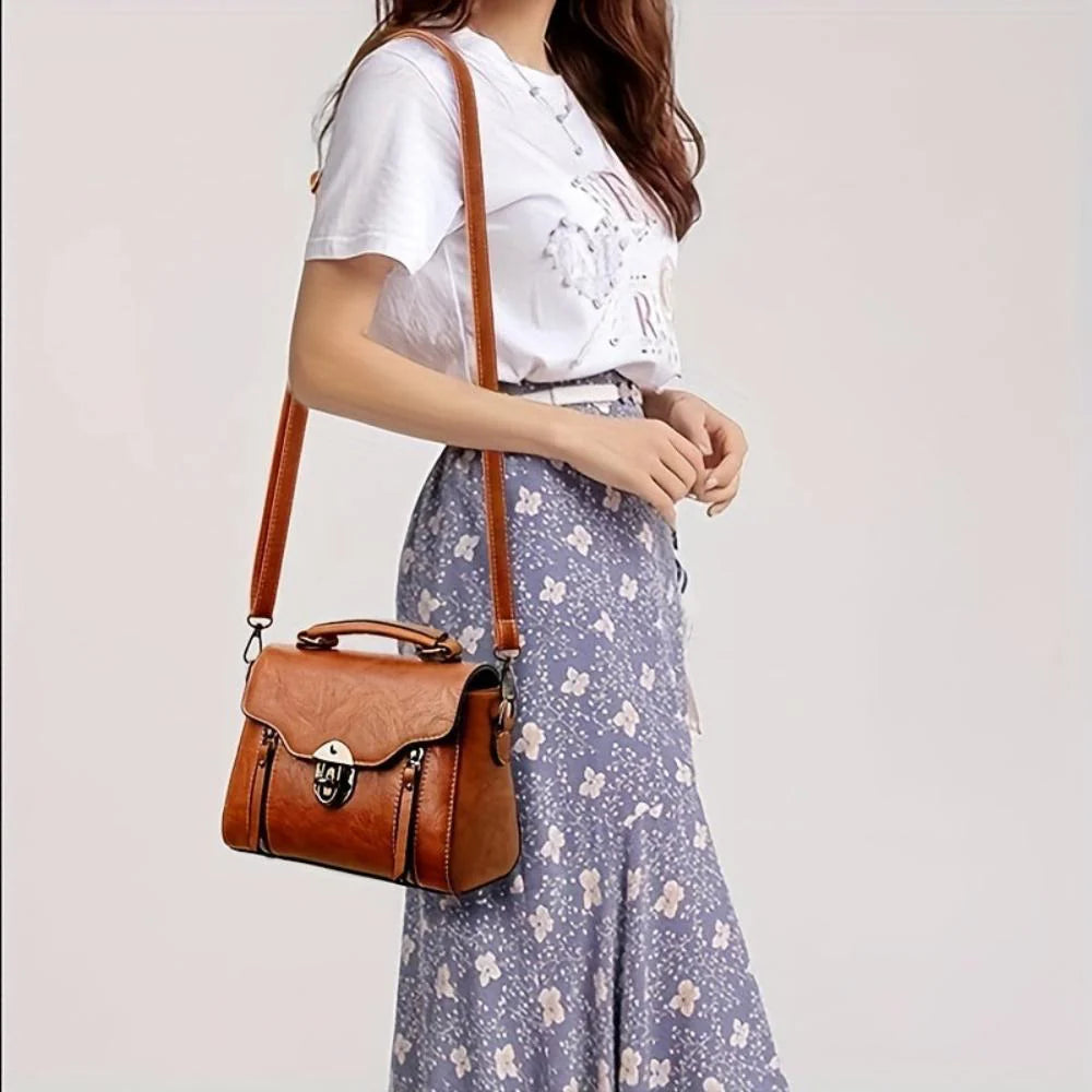 Women’s Flap Crossbody Bag with Top Handle and Buckle Closure