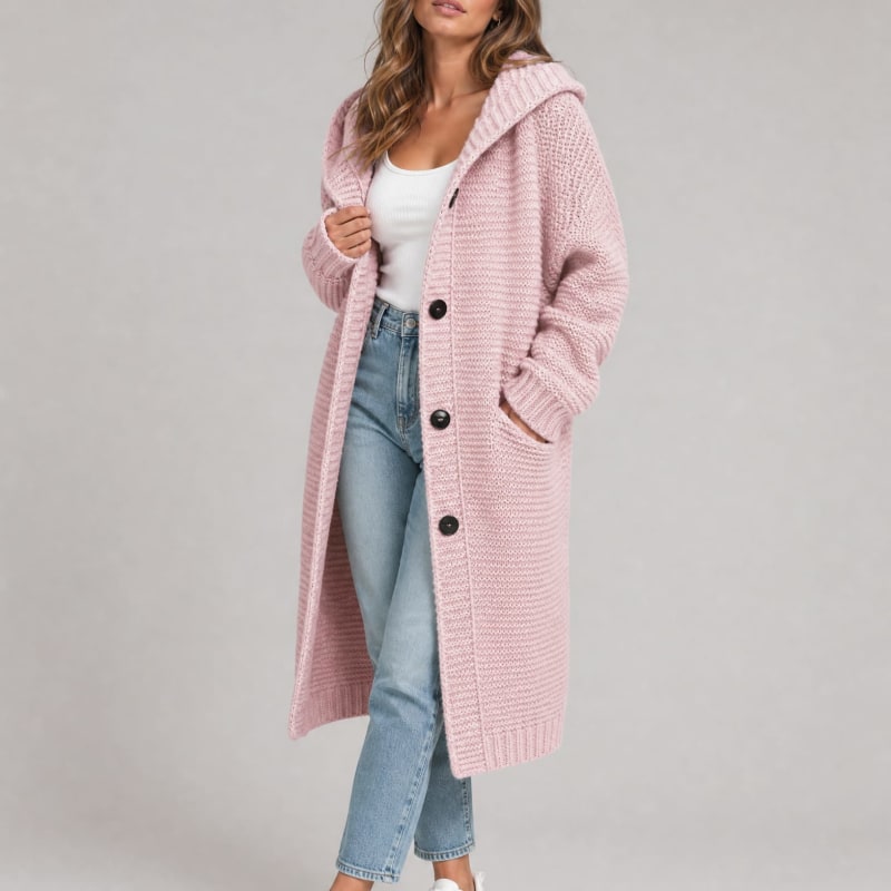 Cardigan Long Femme En Grosse Maille À Capuche