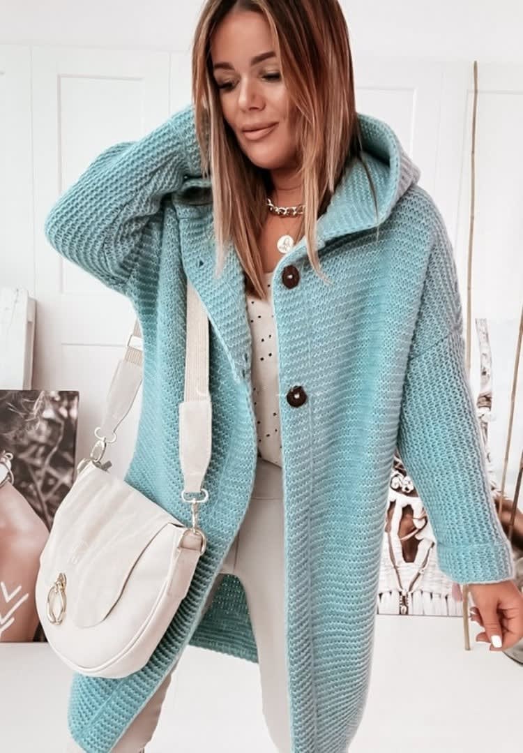 Cardigan Long Femme En Grosse Maille À Capuche