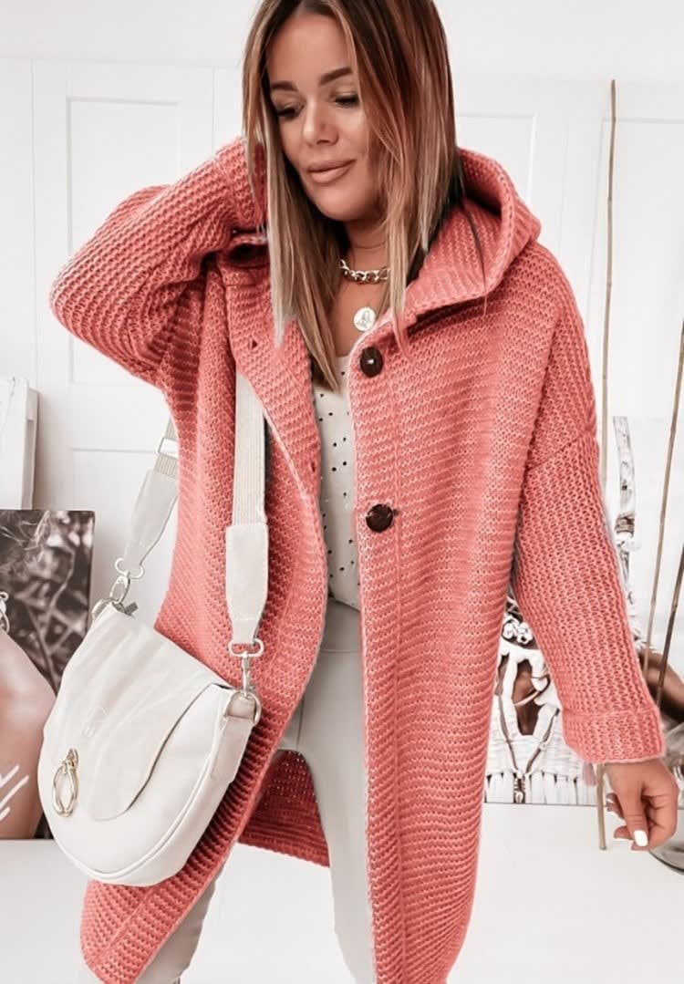 Cardigan Long Femme En Grosse Maille À Capuche