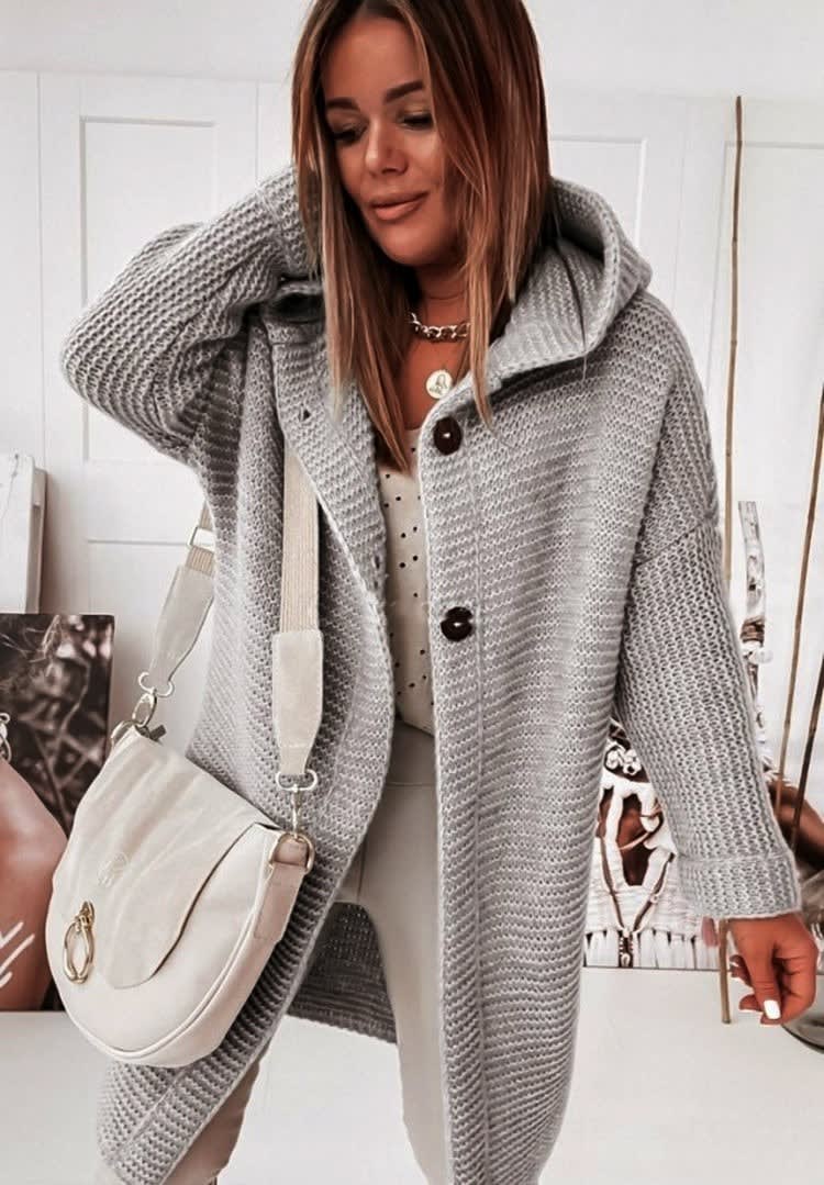 Cardigan Long Femme En Grosse Maille À Capuche