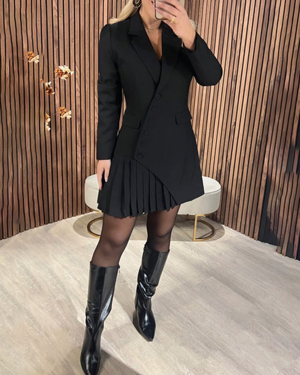 Robe Blazer Croisée Femme À Jupe Plissée Asymétrique