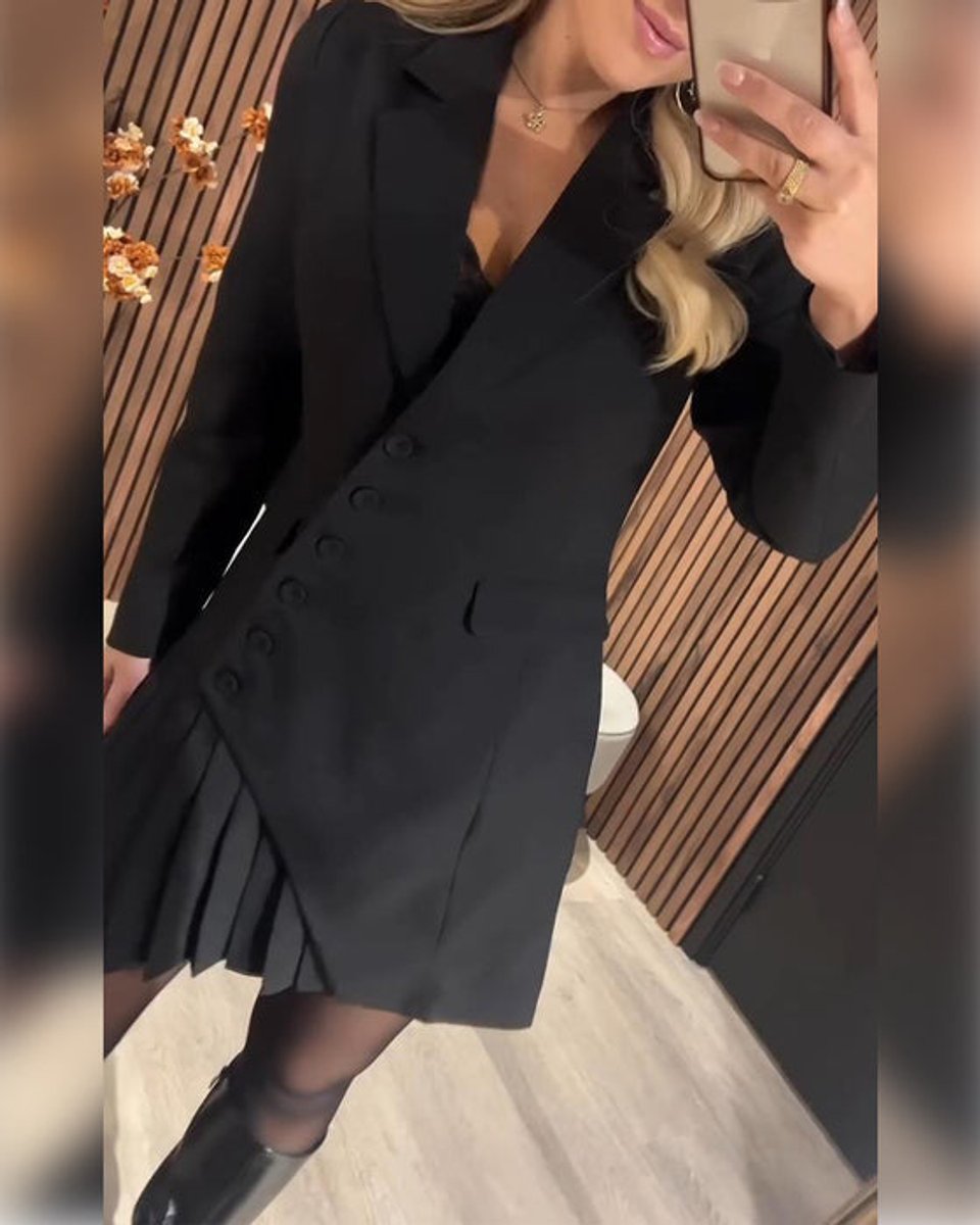 Robe Blazer Croisée Femme À Jupe Plissée Asymétrique