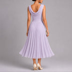 Robe Midi Drapée Sans Manches Femme À Jupe Évasée