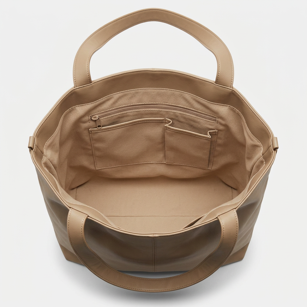 Beige Tote Bag | Double Shoulder Straps And Interior Compartments