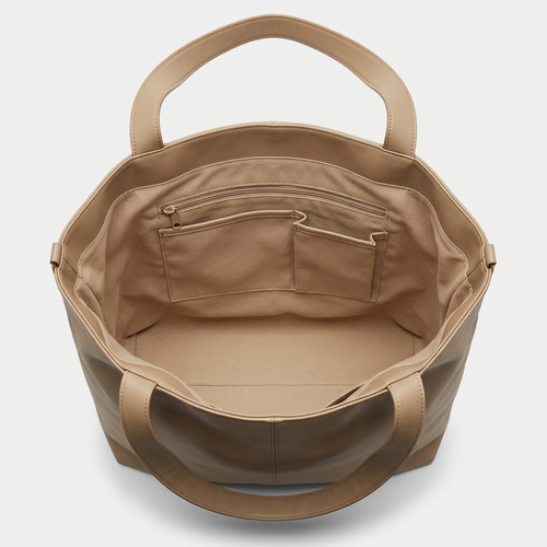 Beige Tote Bag | Double Shoulder Straps And Interior Compartments