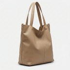 Sac cabas beige | Double bandoulières et compartiments intérieurs
