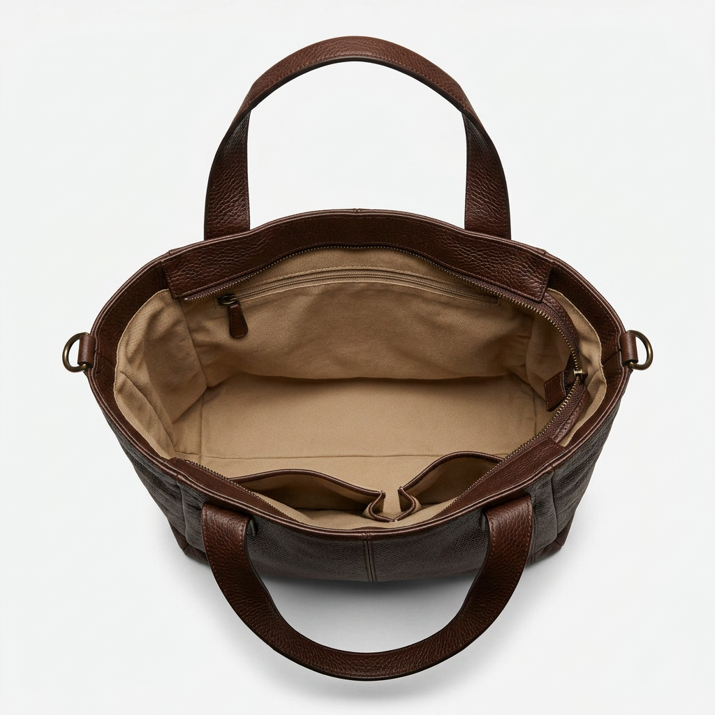 Brown Tote Bag | Double Shoulder Straps And Interior Pockets