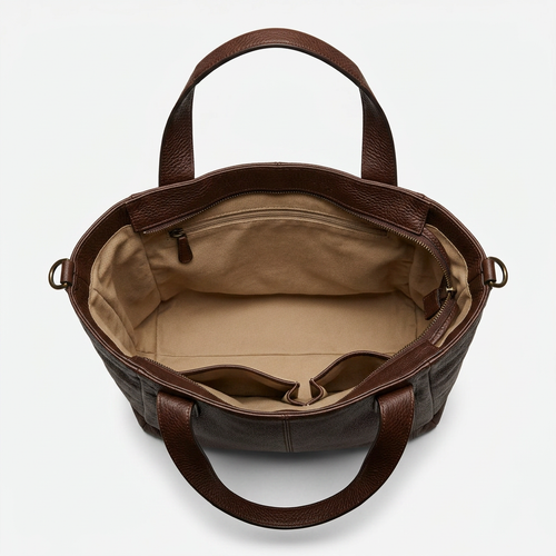 Brown Tote Bag | Double Shoulder Straps And Interior Pockets