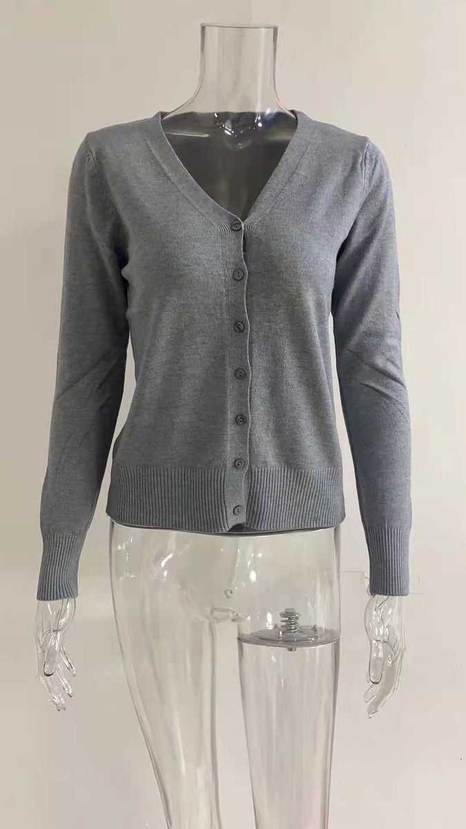 Cardigan Femme Boutonné À Col V Et Poignets Côtelés