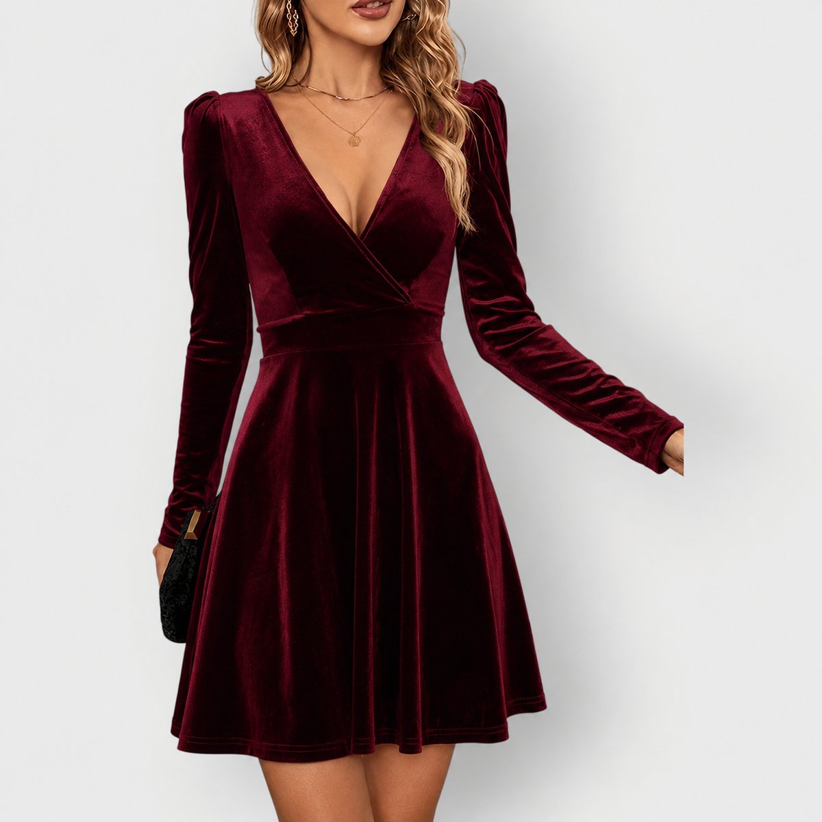 Robe Patineuse Effet Velours Femme À Col Cache-Cœur