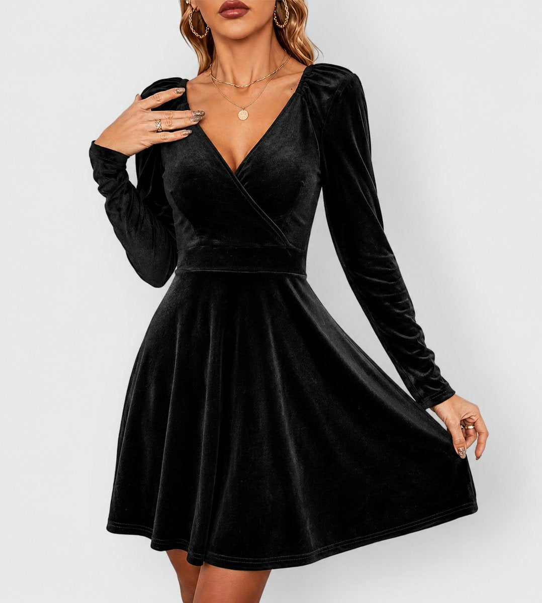 Robe Patineuse Effet Velours Femme À Col Cache-Cœur