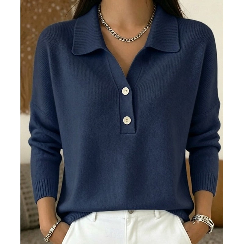 Pull Femme À Col Polo Et Boutons