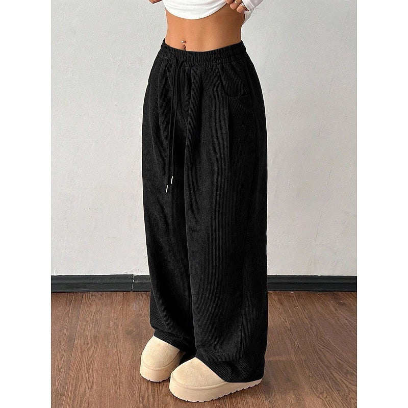 Pantalon ample à taille élastique avec cordon et poches pour femme