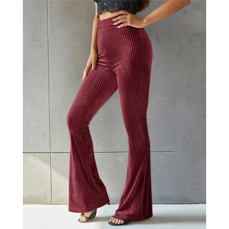 Pantalon évasé taille haute à ceinture élastique pour femme