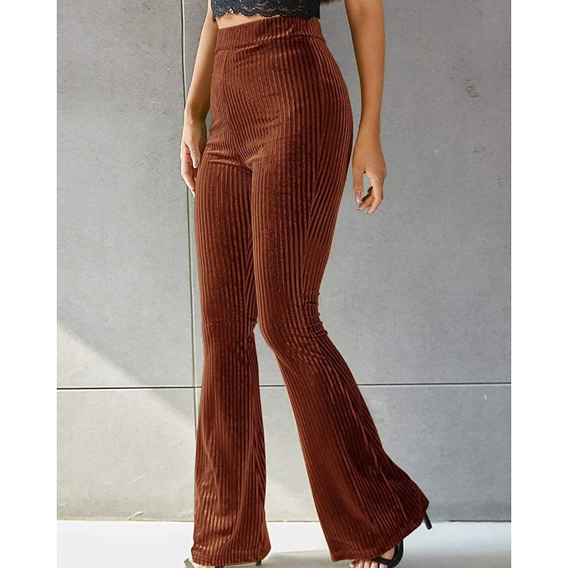 Pantalon évasé taille haute à ceinture élastique pour femme