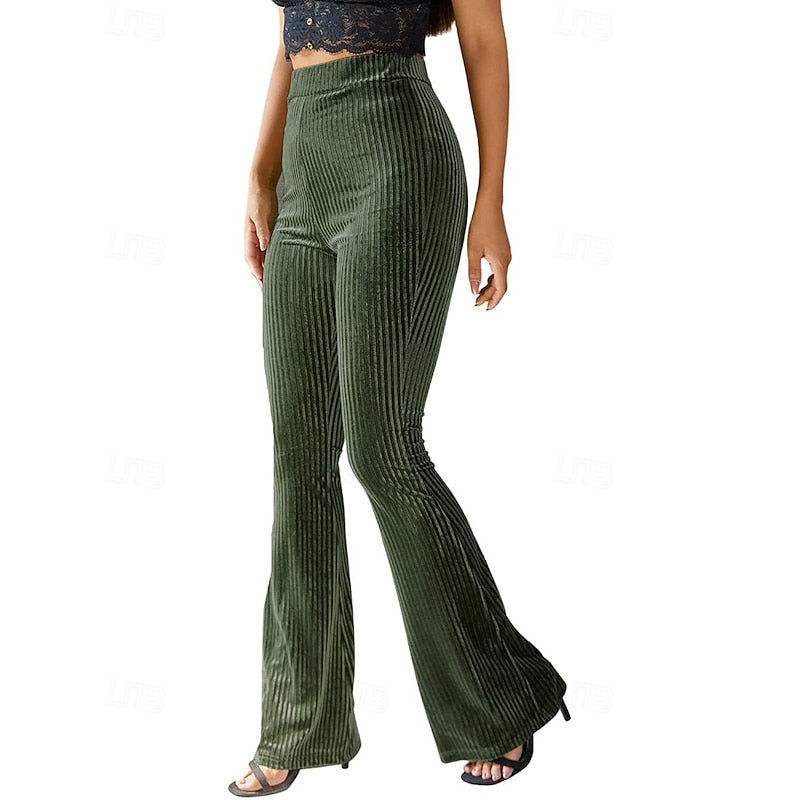 Pantalon évasé taille haute à ceinture élastique pour femme